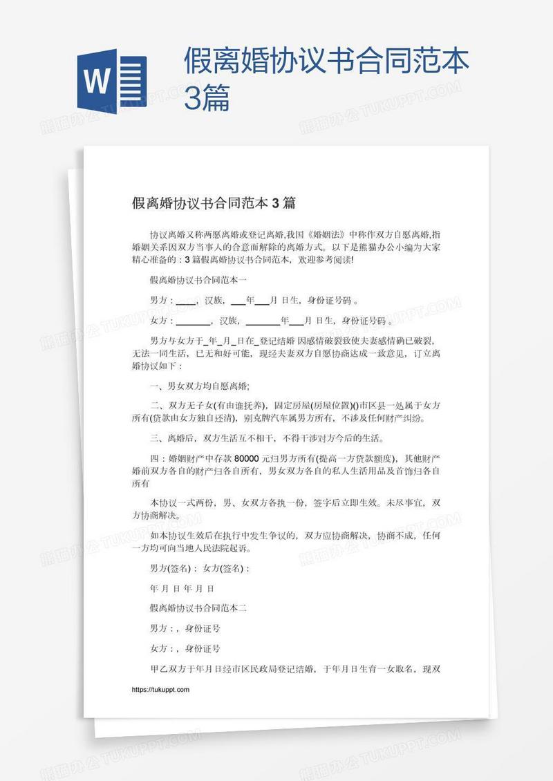 假离婚协议书合同范本3篇