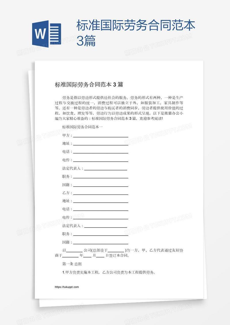 标准国际劳务合同范本3篇