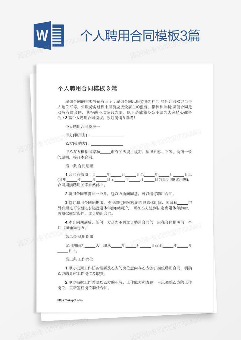个人聘用合同模板3篇