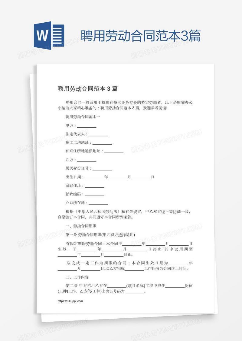聘用劳动合同范本3篇