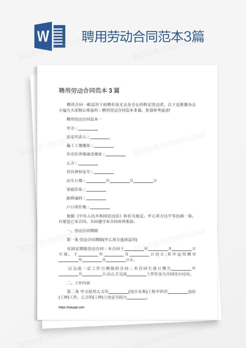 聘用劳动合同范本3篇
