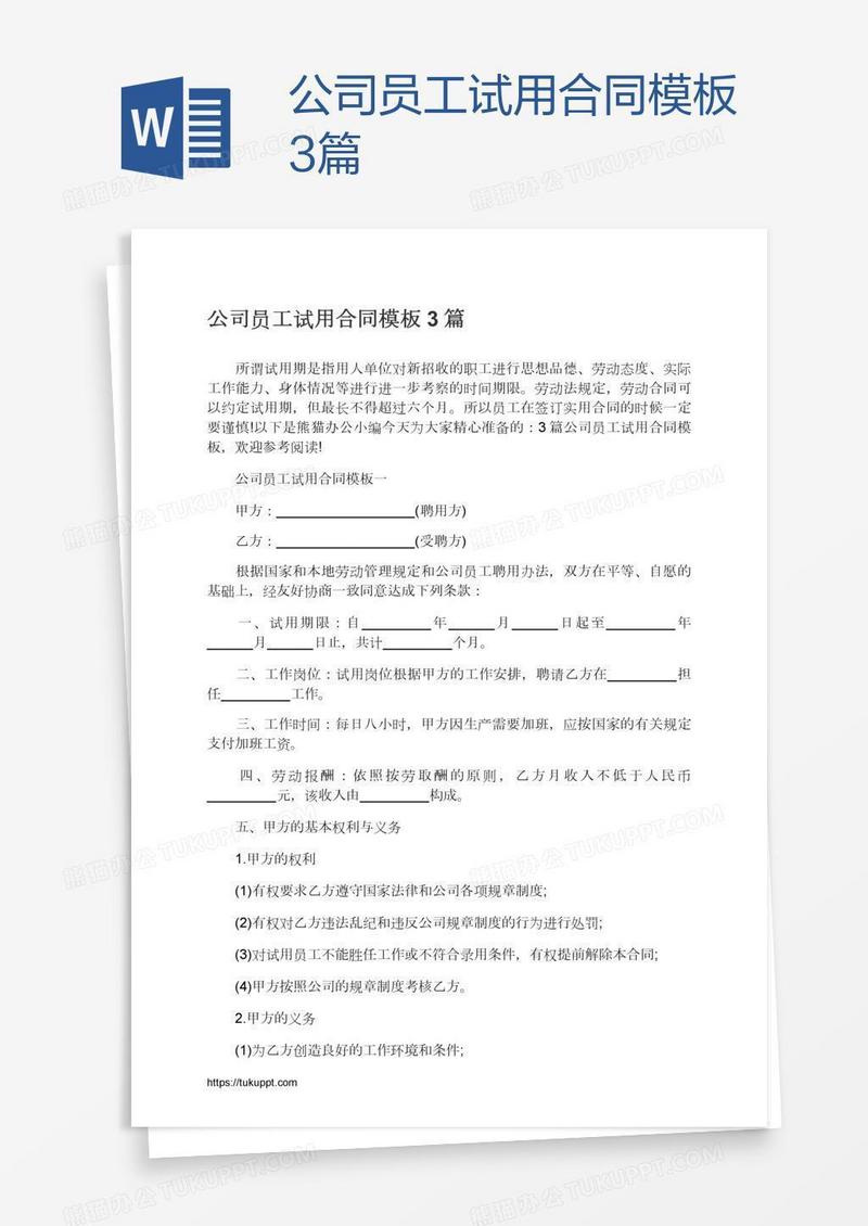 公司员工试用合同模板3篇