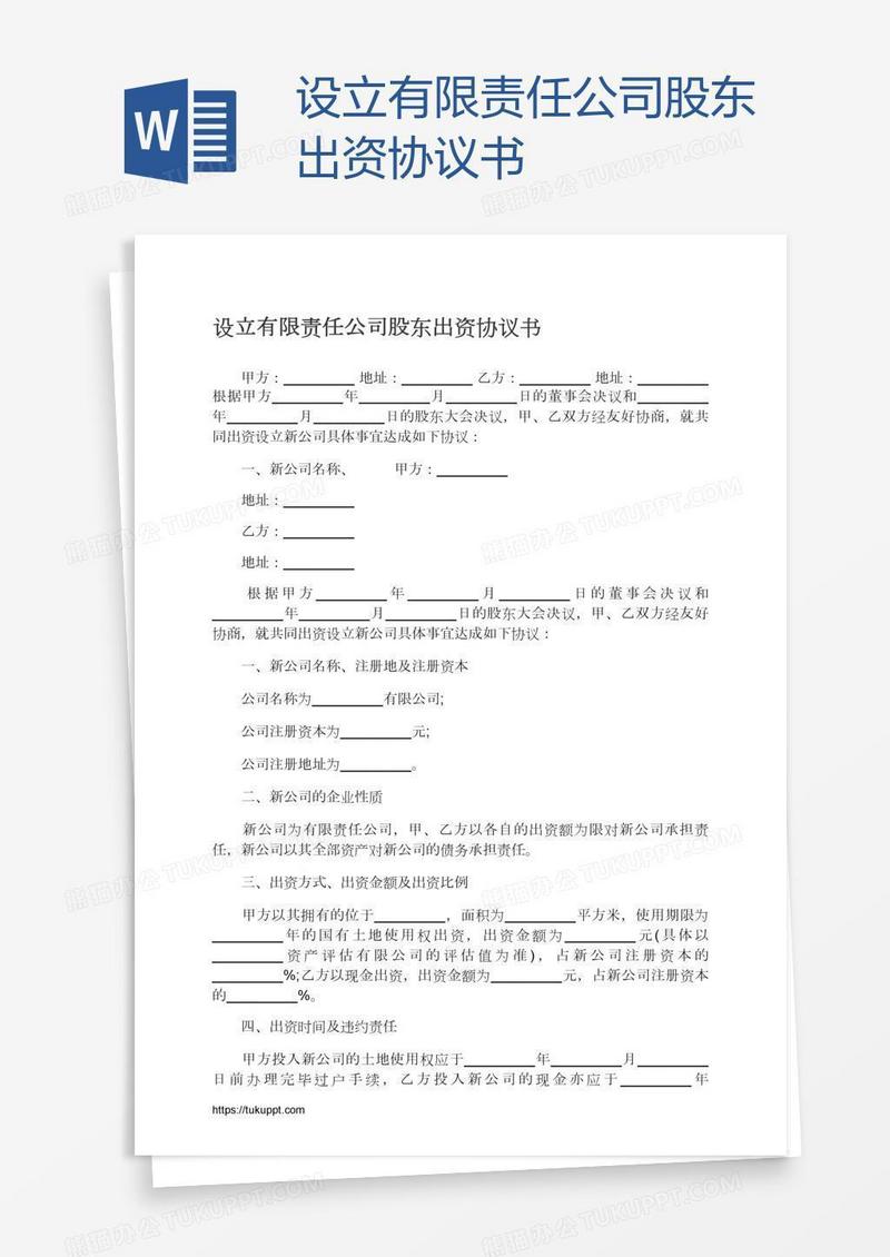 设立有限责任公司股东出资协议书