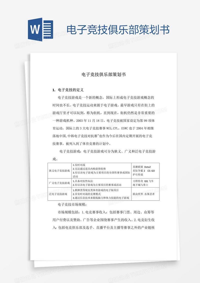 电子竞技俱乐部策划书
