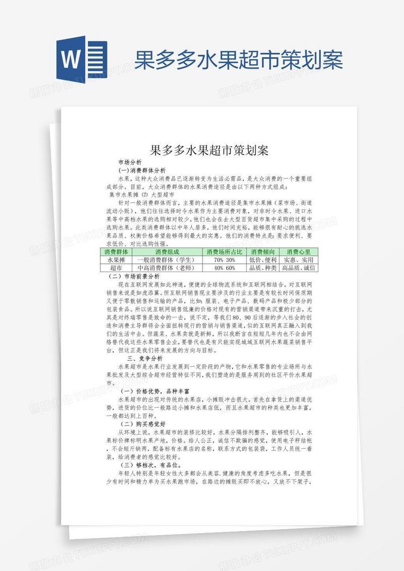 果多多水果超市策划案