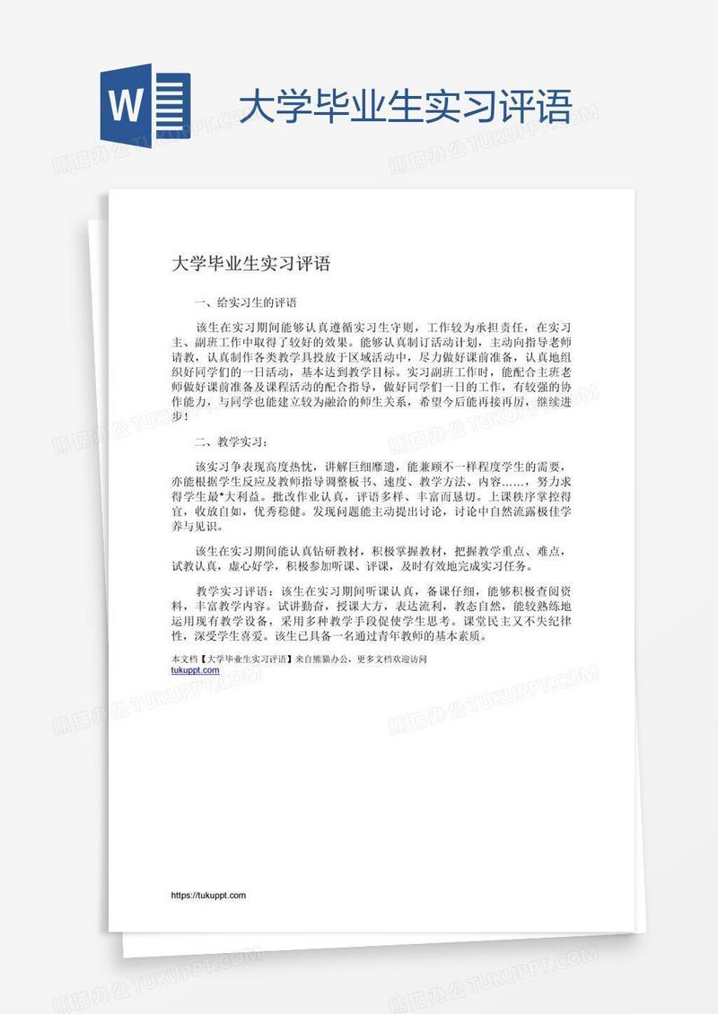 大学毕业生实习评语