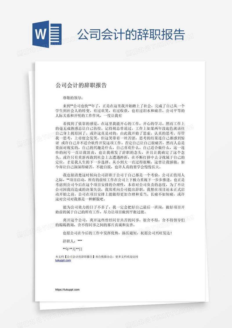 公司会计的辞职报告
