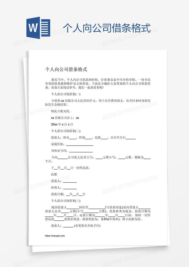 个人向公司借条格式