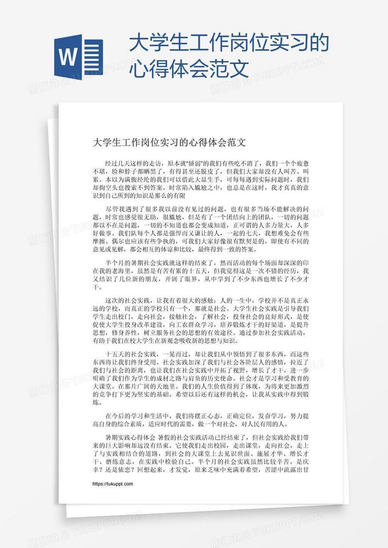 大学生工作岗位实习的心得体会范文