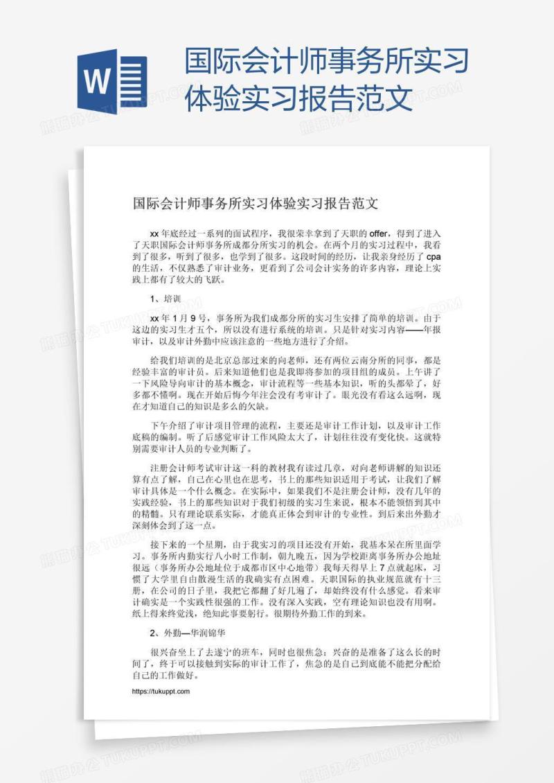 国际会计师事务所实习体验实习报告范文