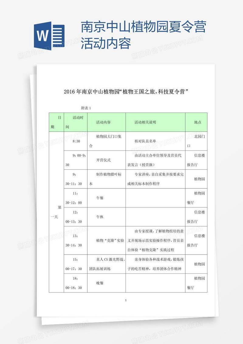 南京中山植物园夏令营活动内容