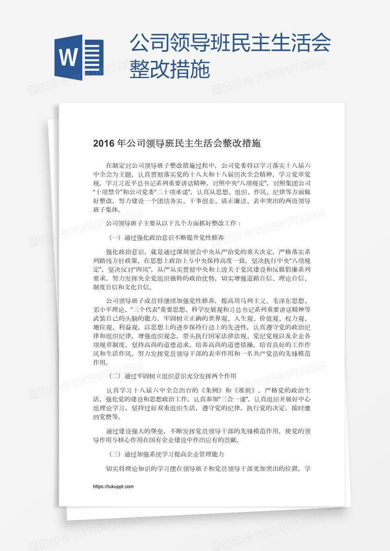 公司领导班民主生活会整改措施