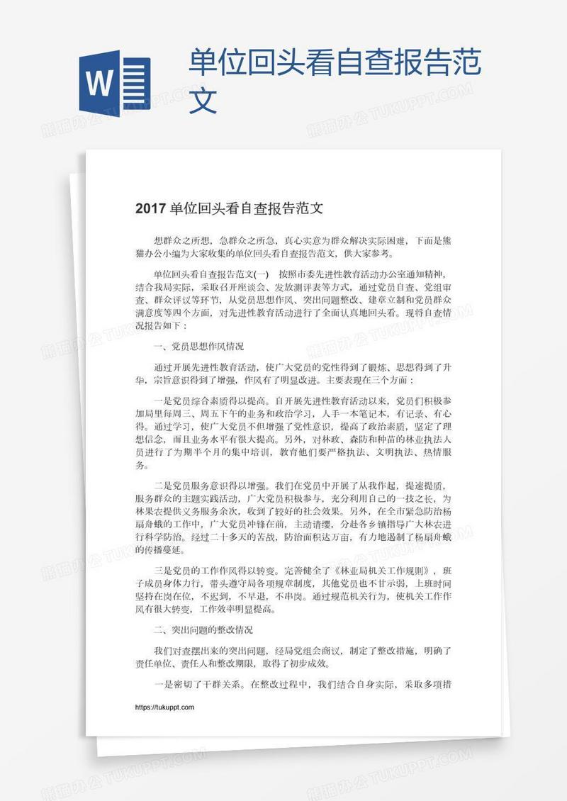 单位回头看自查报告范文