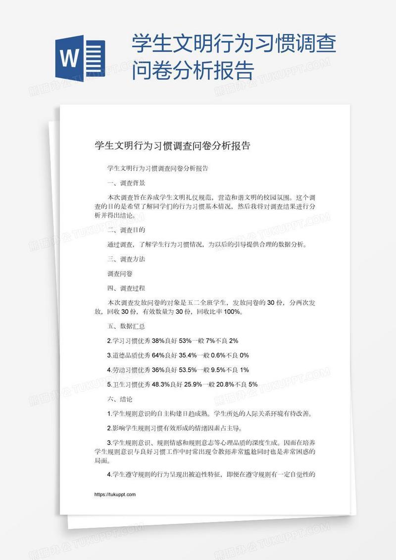学生文明行为习惯调查问卷分析报告