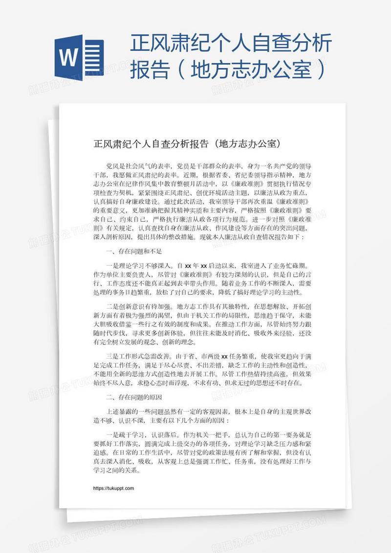 正风肃纪个人自查分析报告（地方志办公室）