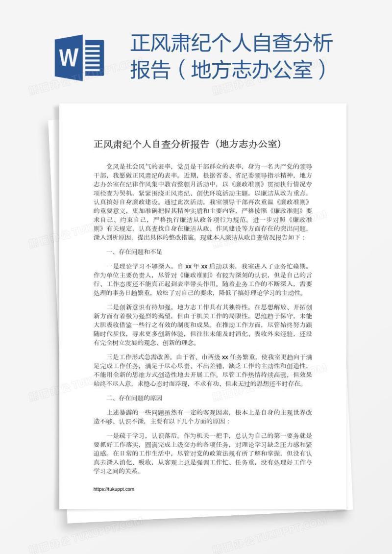 正风肃纪个人自查分析报告（地方志办公室）
