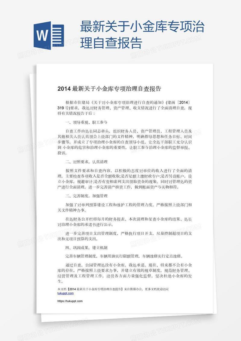 最新关于小金库专项治理自查报告