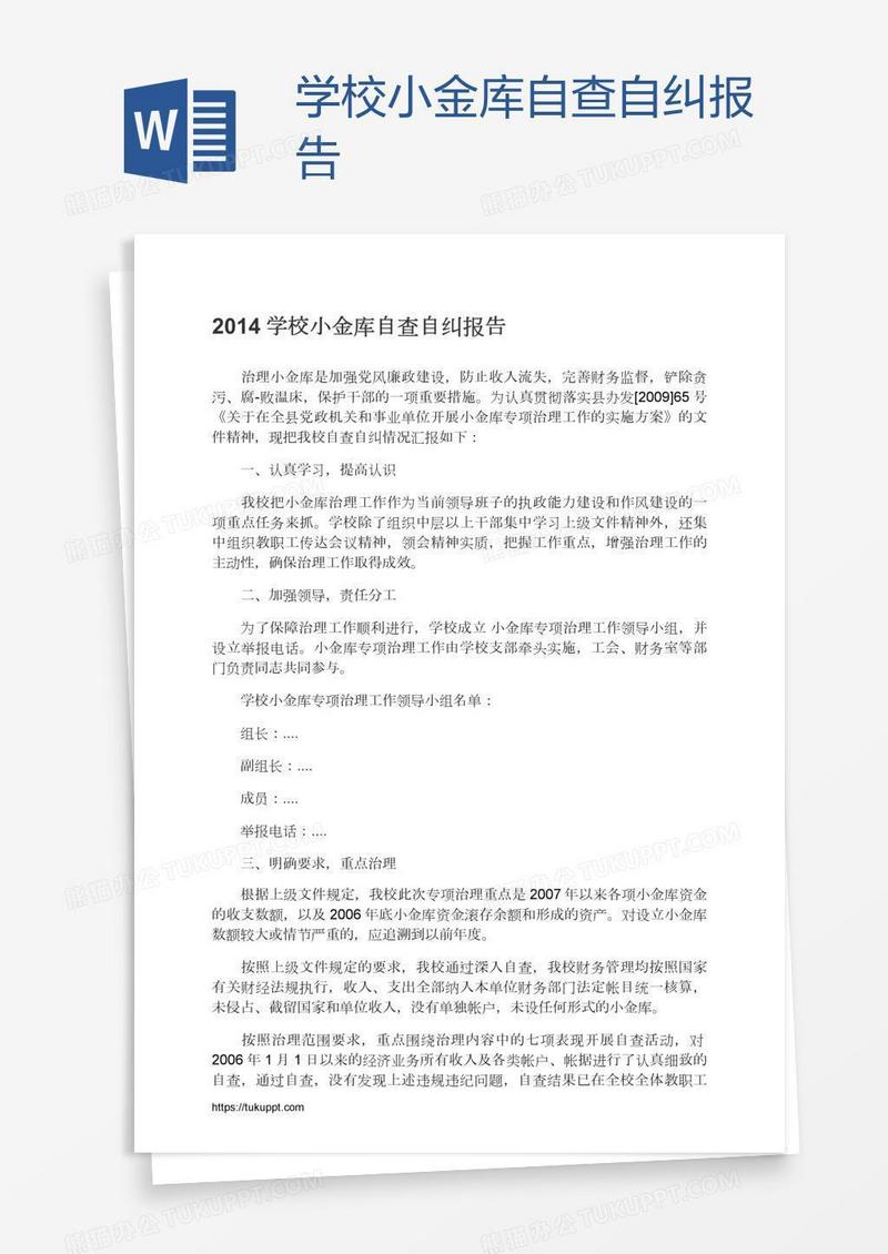 学校小金库自查自纠报告