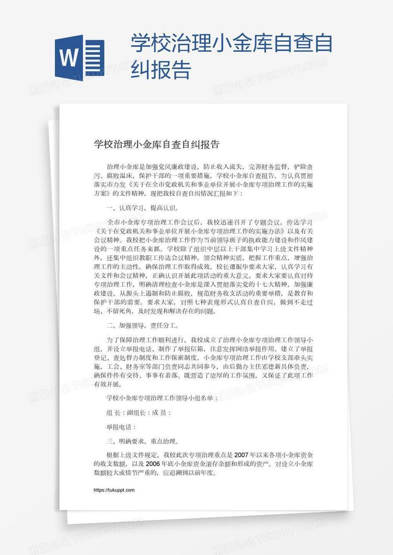 学校治理小金库自查自纠报告