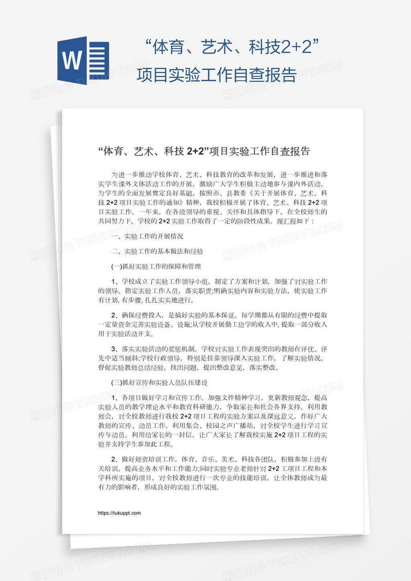 “体育、艺术、科技2+2”项目实验工作自查报告