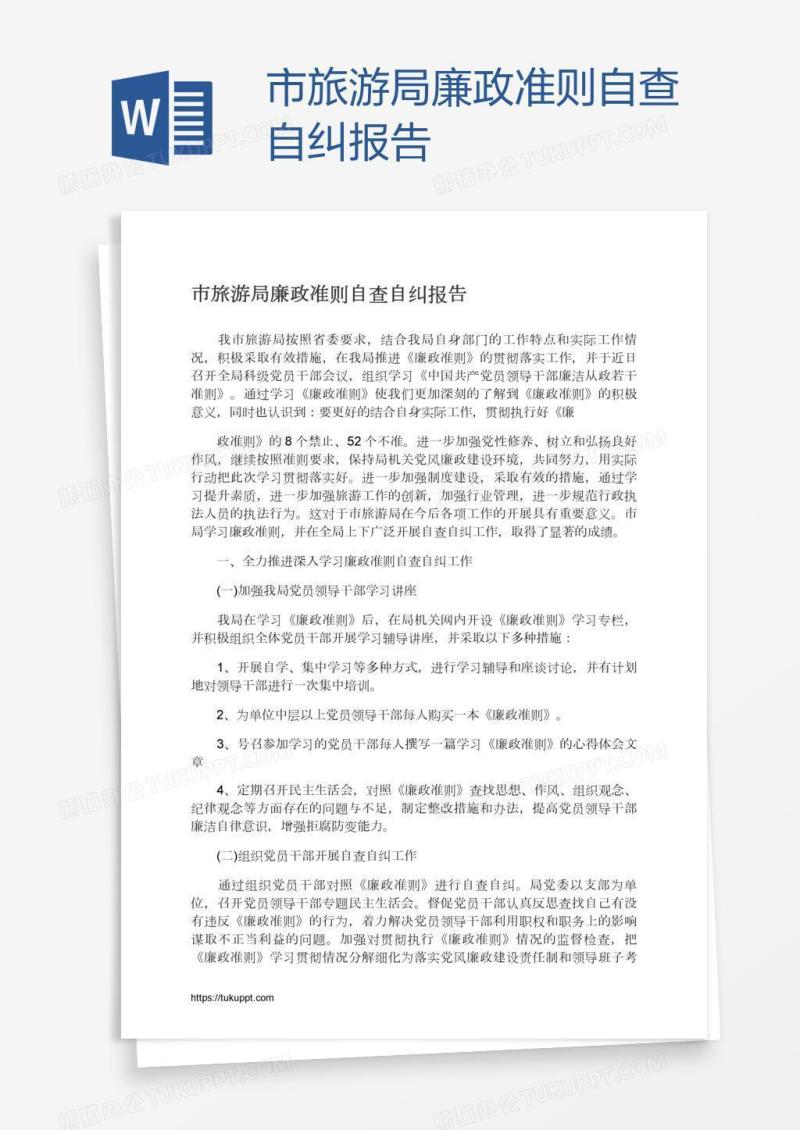 市旅游局廉政准则自查自纠报告
