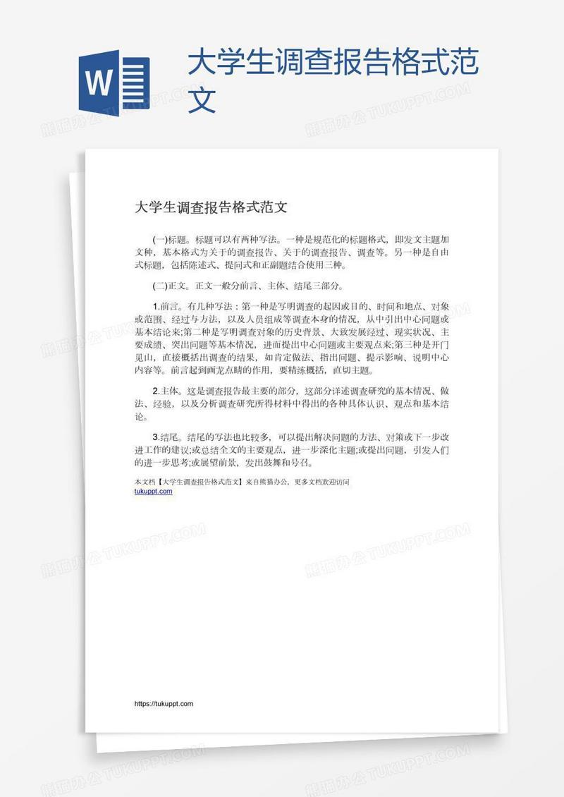 大学生调查报告格式范文