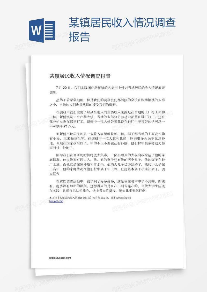 某镇居民收入情况调查报告