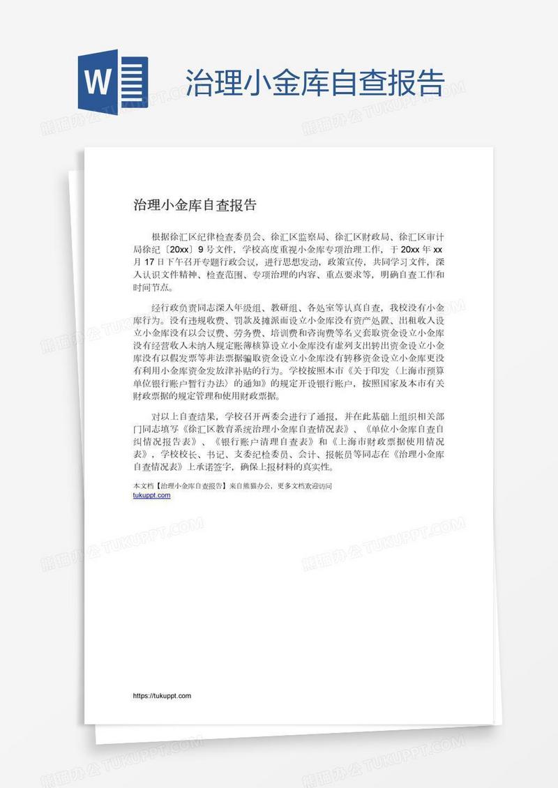 治理小金库自查报告