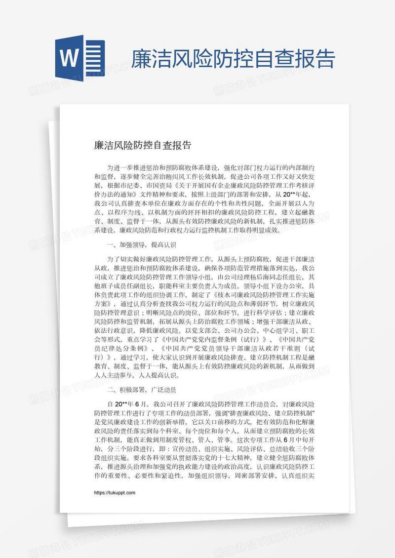 廉洁风险防控自查报告