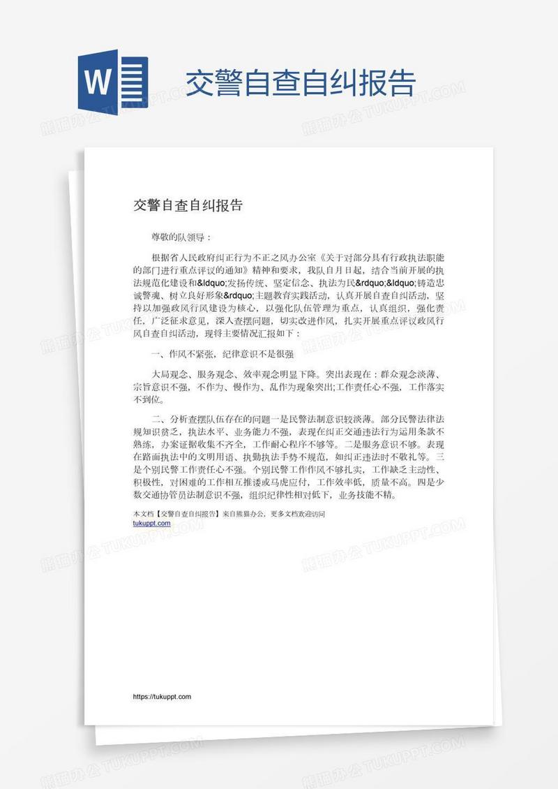 交警自查自纠报告