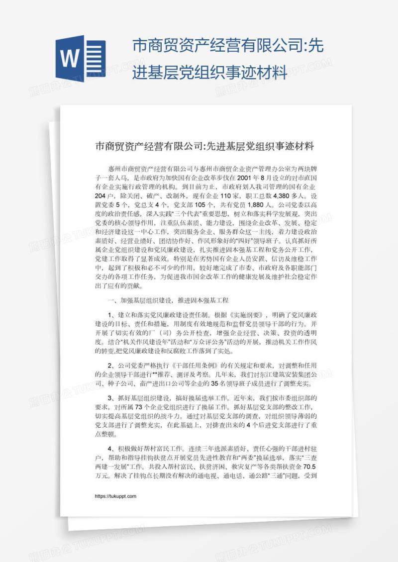 市商贸资产经营有限公司:先进基层党组织事迹材料