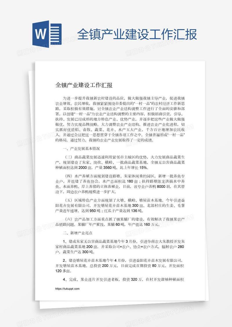 全镇产业建设工作汇报
