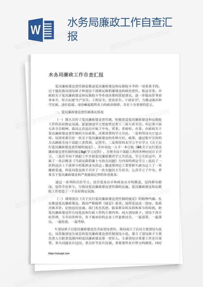 水务局廉政工作自查汇报