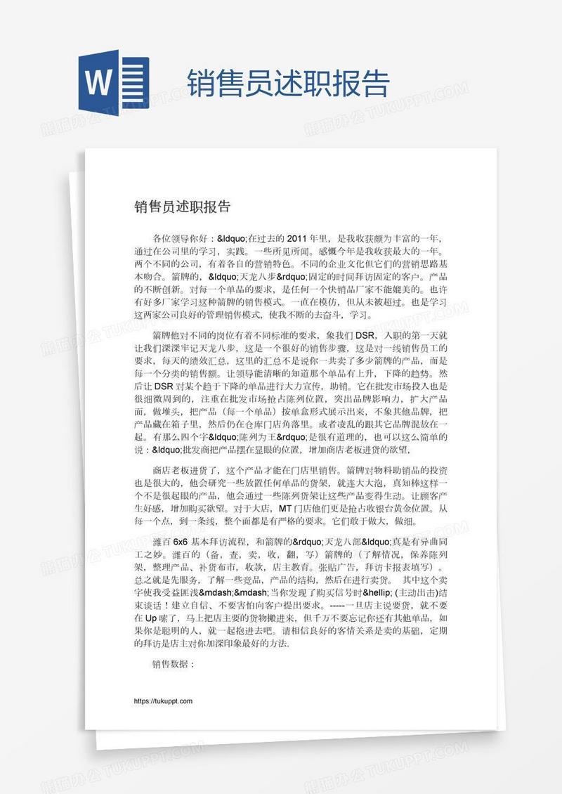 销售员述职报告