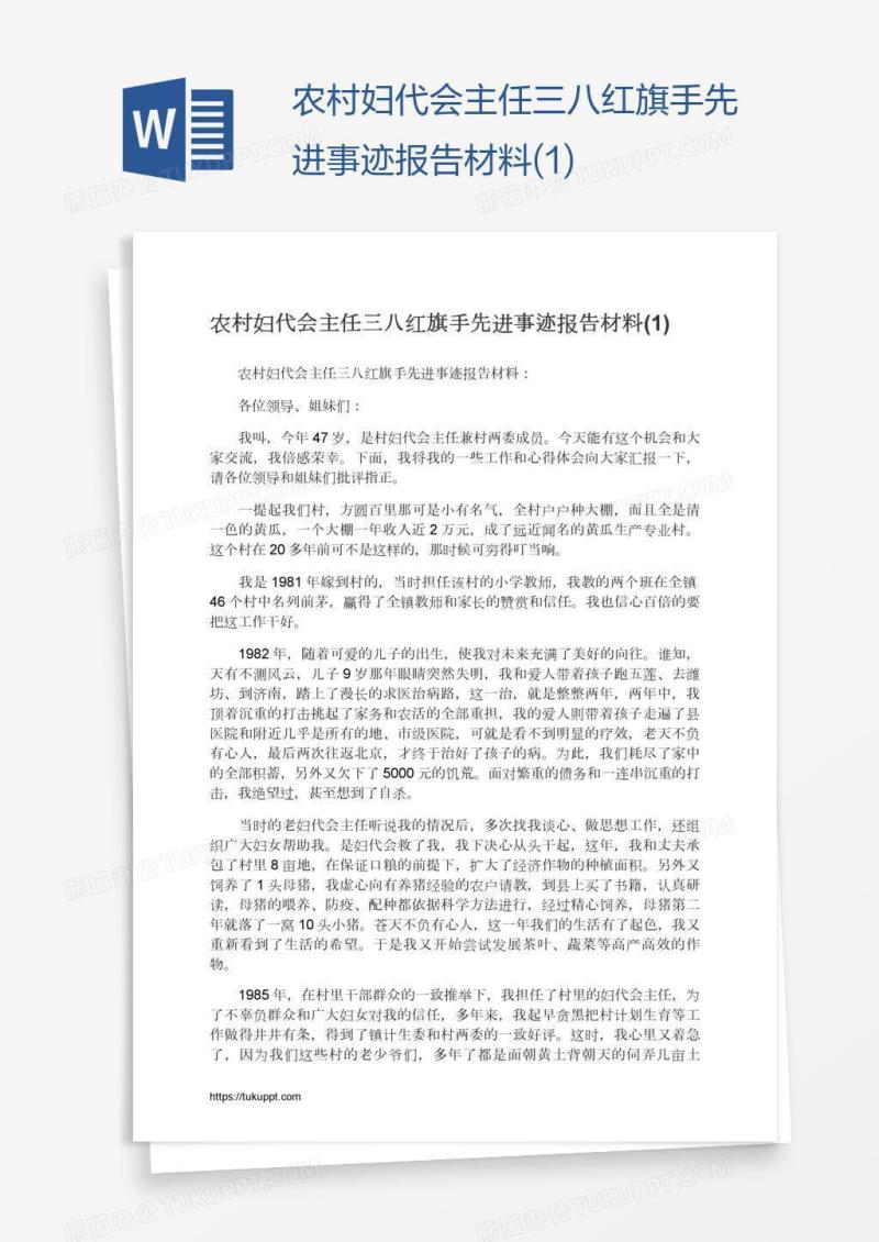 农村妇代会主任三八红旗手先进事迹报告材料(1)