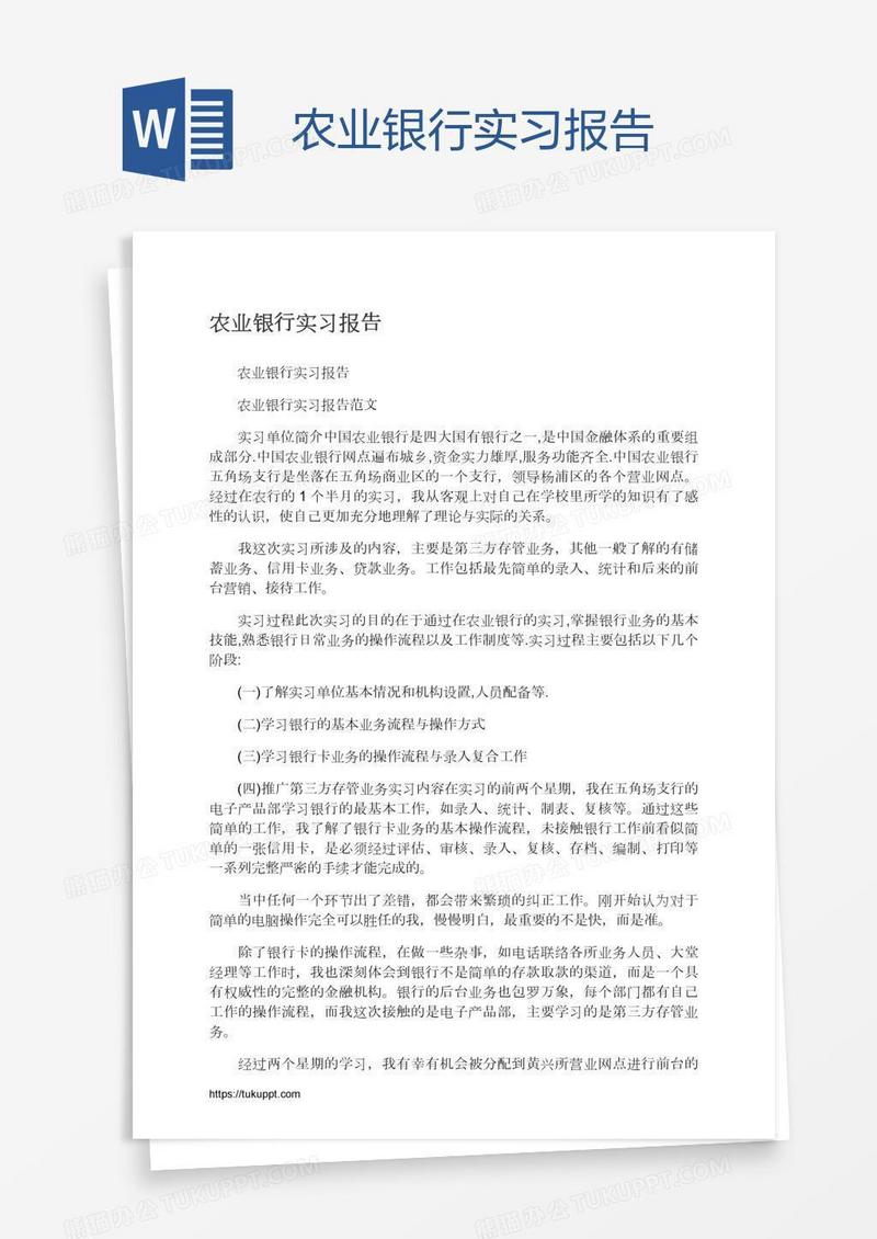 农业银行实习报告