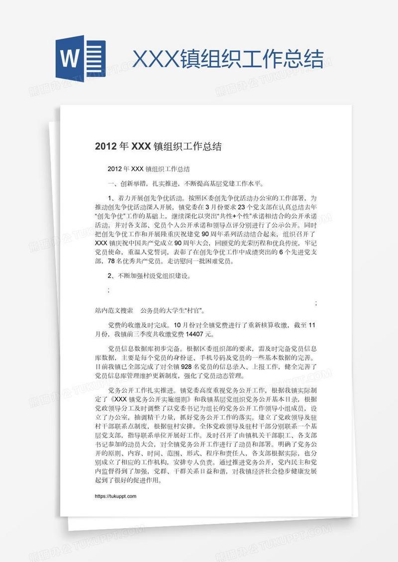 XXX镇组织工作总结