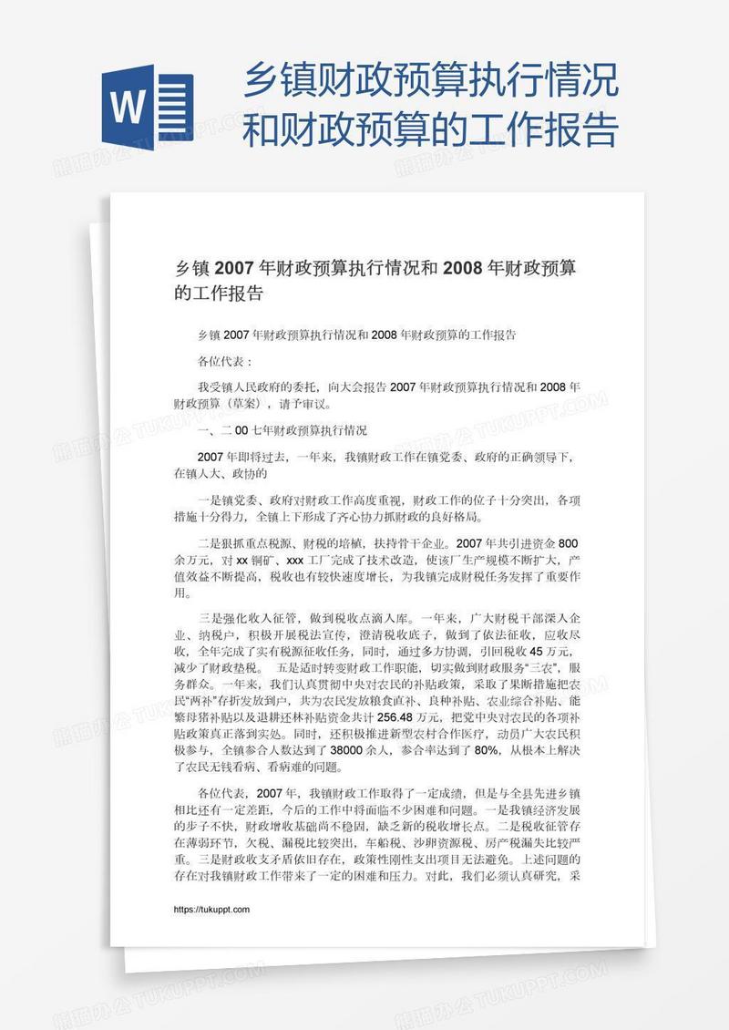 乡镇财政预算执行情况和财政预算的工作报告