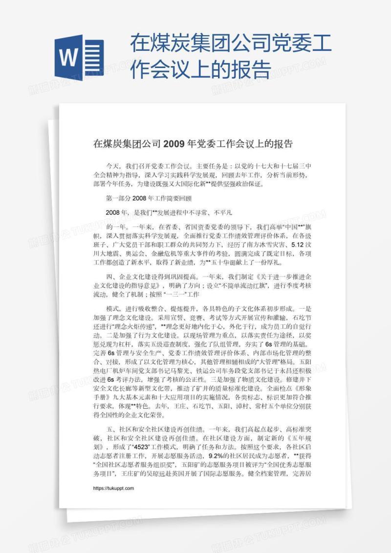 在煤炭集团公司党委工作会议上的报告