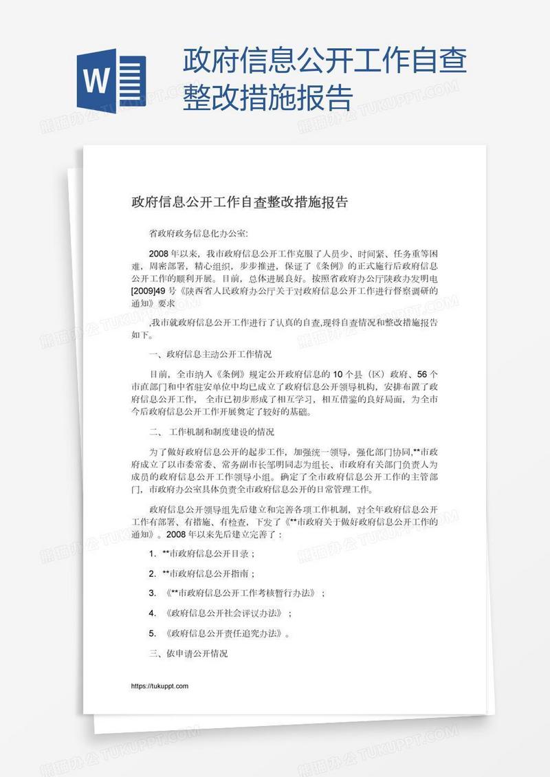 政府信息公开工作自查整改措施报告