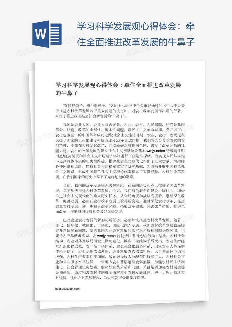 学习科学发展观心得体会：牵住全面推进改革发展的牛鼻子