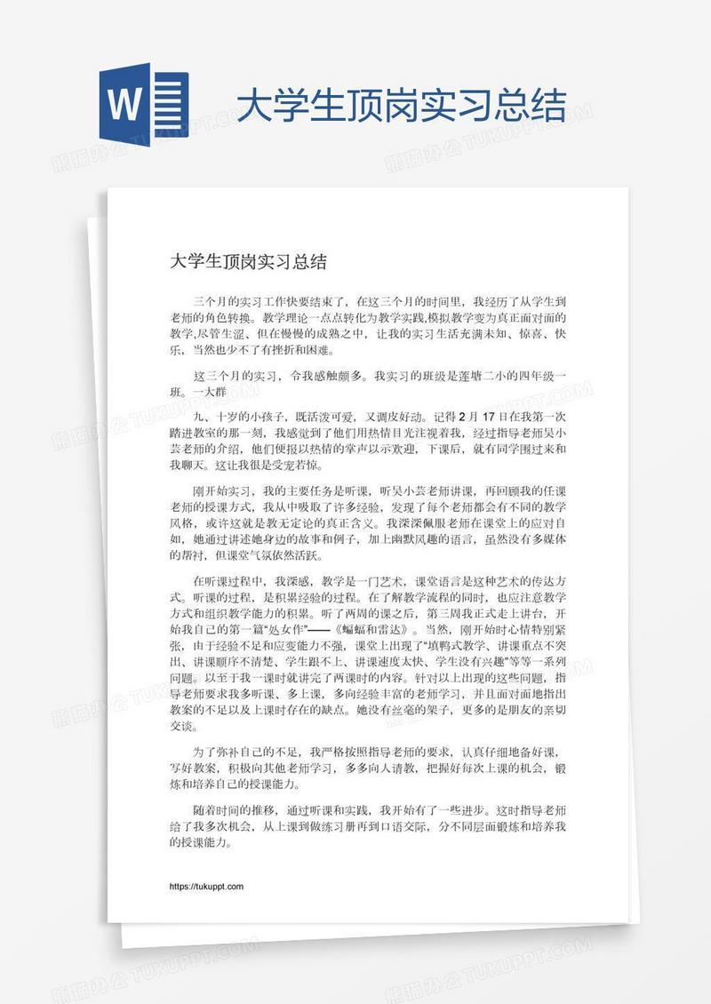 大学生顶岗实习总结