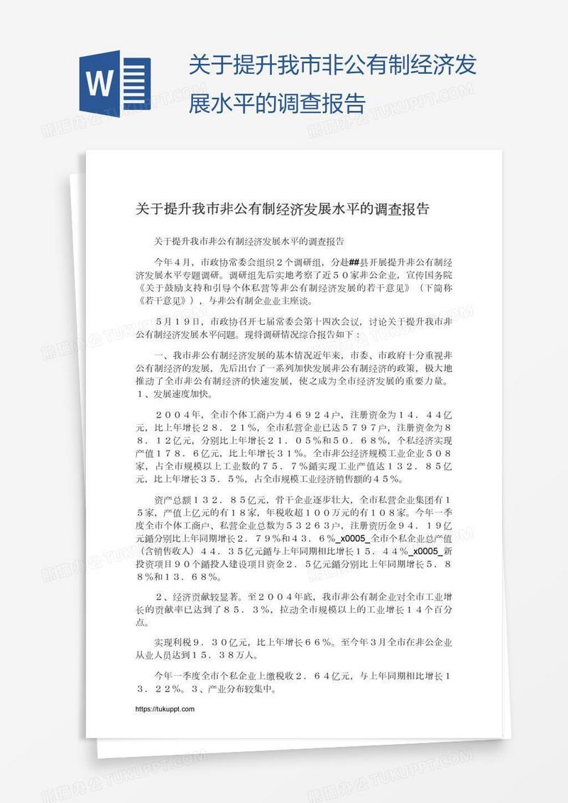 关于提升我市非公有制经济发展水平的调查报告