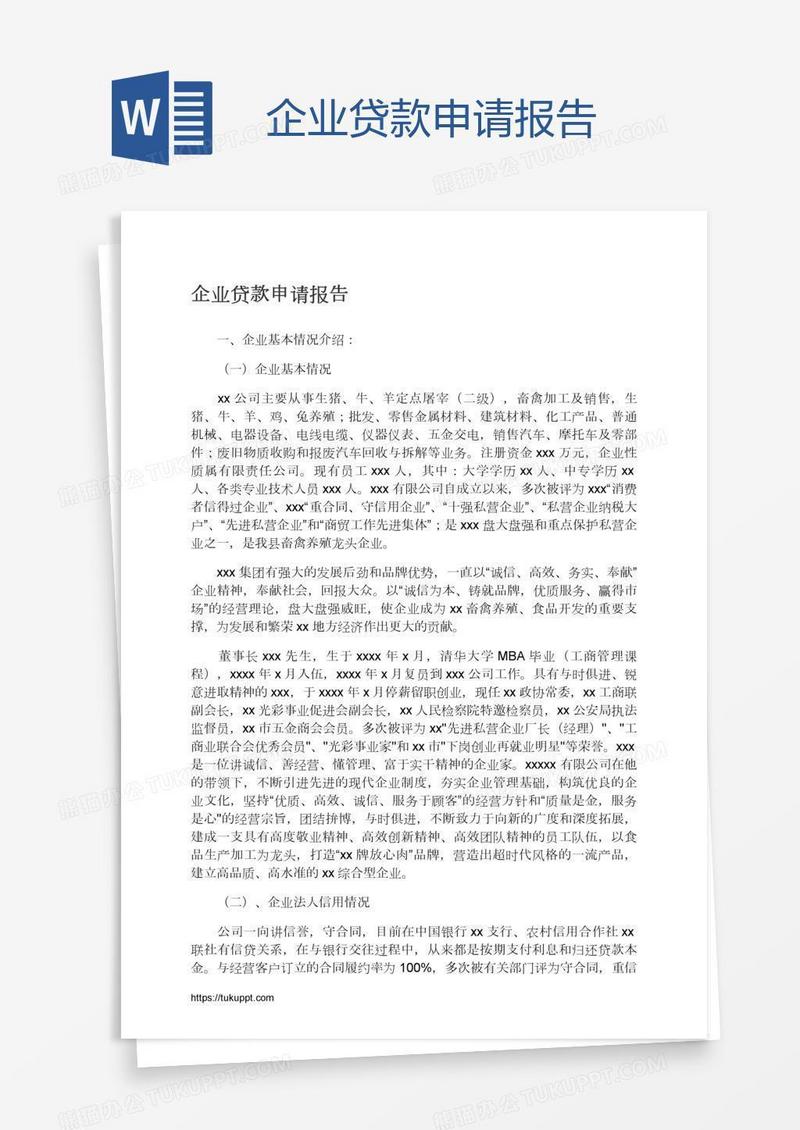企业贷款申请报告