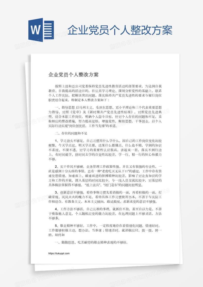 企业党员个人整改方案