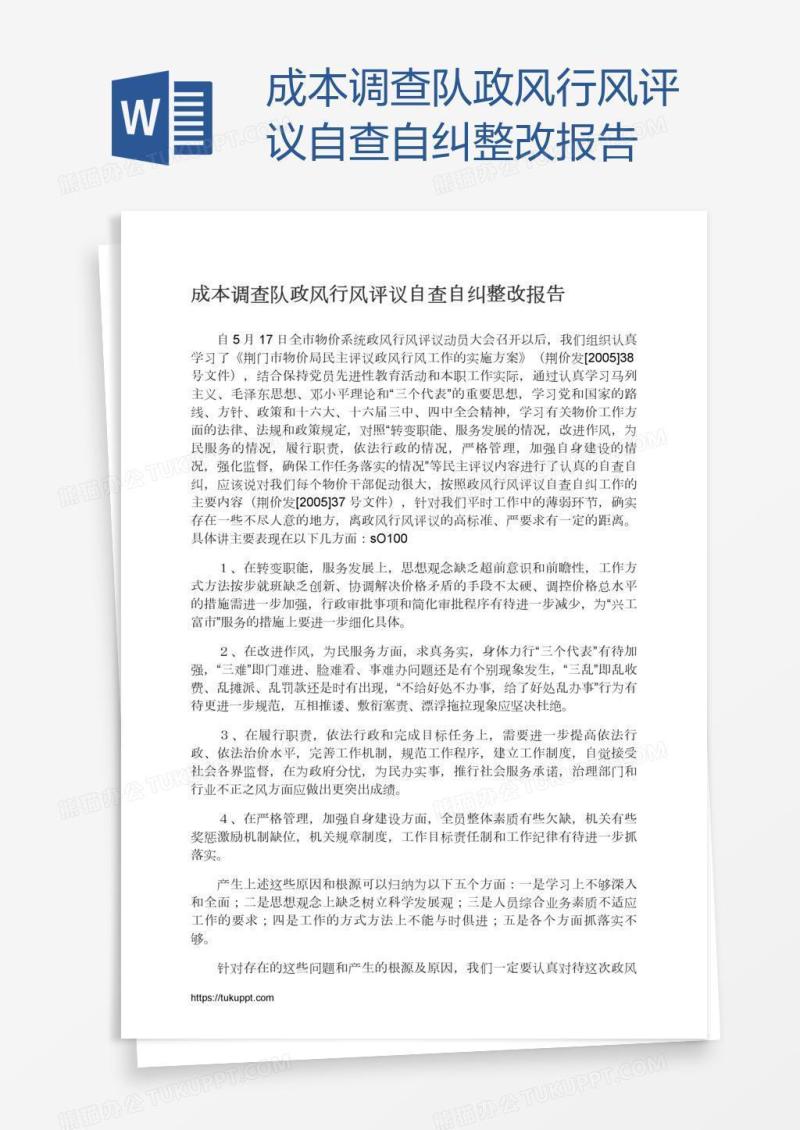 成本调查队政风行风评议自查自纠整改报告