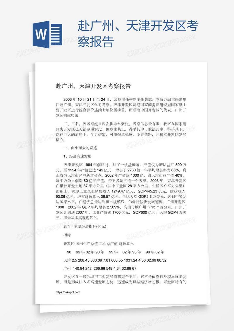 赴广州、天津开发区考察报告
