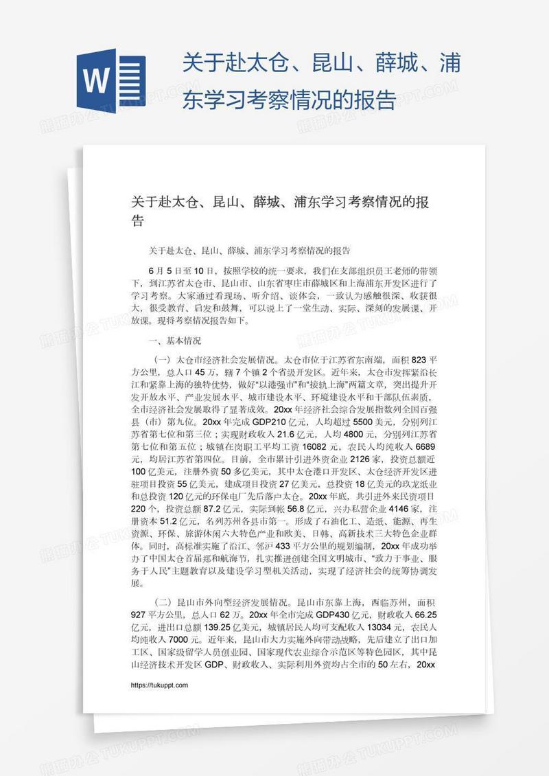 关于赴太仓、昆山、薛城、浦东学习考察情况的报告