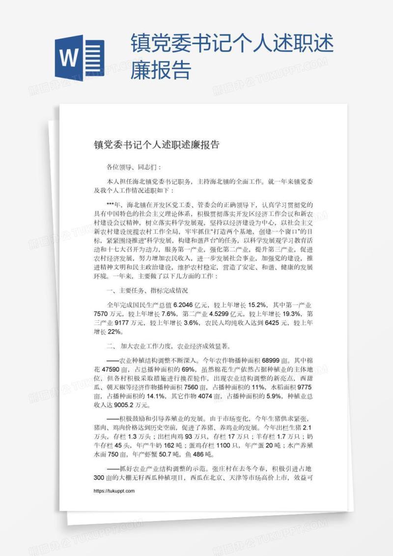 镇党委书记个人述职述廉报告