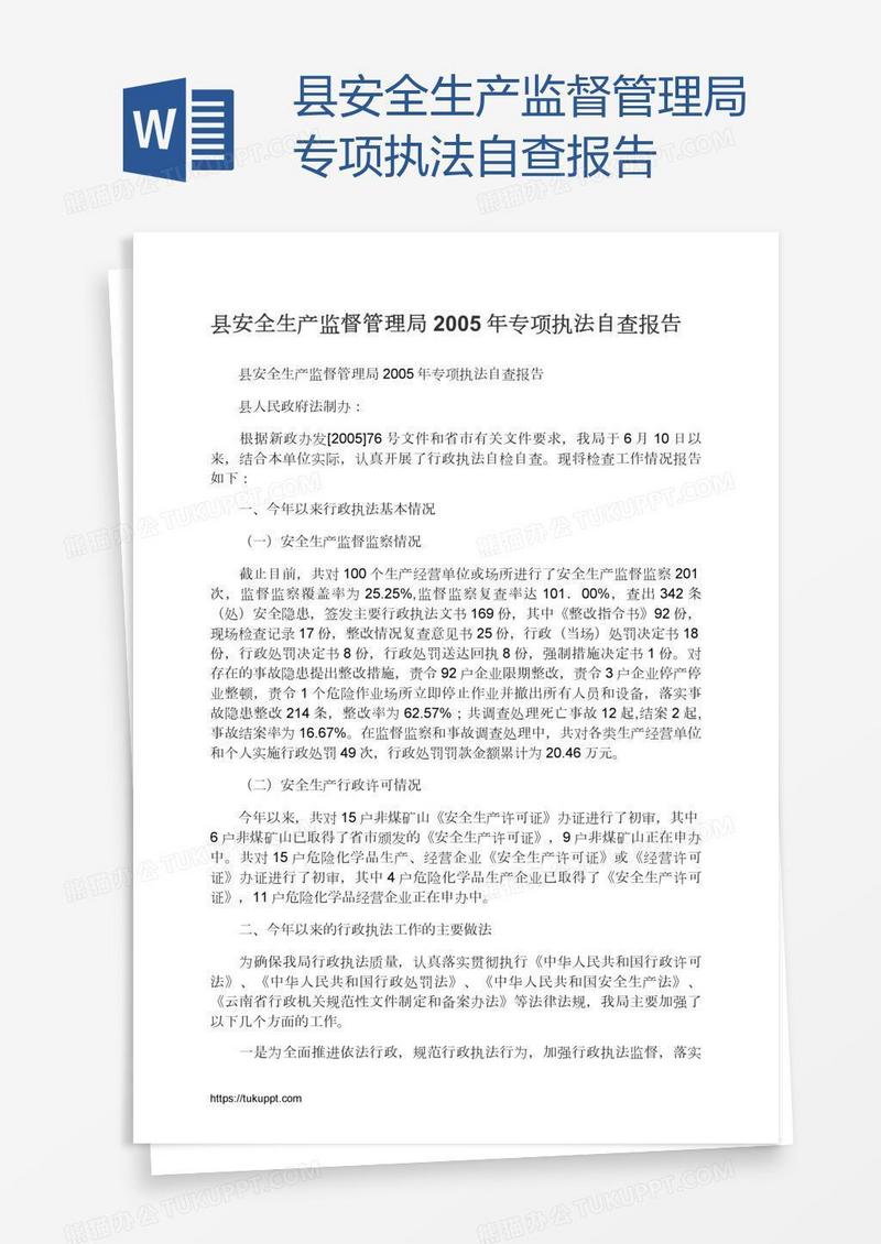 县安全生产监督管理局专项执法自查报告